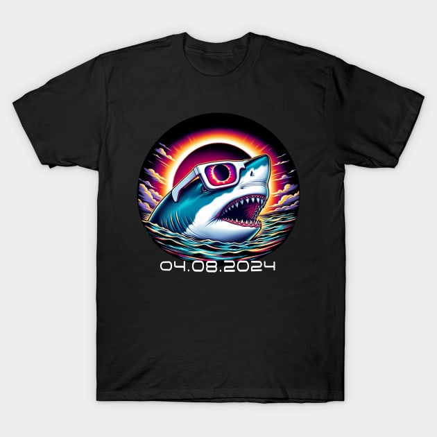 Shark Wearing Eclipse Glasses Funny Solar Eclipse 04-08-2024 T-Shirt by Dibble Dabble Designs